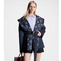 Louis Vuitton LV Women Signature Short Hooded Wrap Coat Wool Silk Petrol Blue Regular Fit (8)