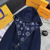 Louis Vuitton LV Women Signature Short Hooded Wrap Coat Wool Silk Petrol Blue Regular Fit (8)