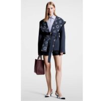 Louis Vuitton LV Women Signature Short Hooded Wrap Coat Wool Silk Petrol Blue Regular Fit (8)