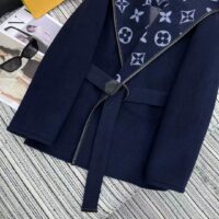 Louis Vuitton LV Women Signature Short Hooded Wrap Coat Wool Silk Petrol Blue Regular Fit (8)