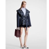 Louis Vuitton LV Women Signature Short Hooded Wrap Coat Wool Silk Petrol Blue Regular Fit (8)