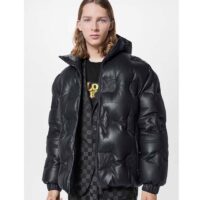 Louis Vuitton Men LV Monogram Leather Hooded Down Jacket Black Lamb Leather Anthracite Regular Fit (11)