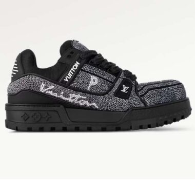 Louis Vuitton Unisex LV Trainer Maxi Sneaker Black Swarovski™ Crystals Textile Laces Rubber Outsole