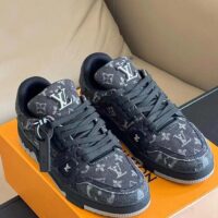 Louis Vuitton Unisex LV Trainer Sneaker Black Monogram Denim Rubber Outsole Monogram Flowers (1)