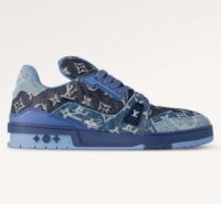 Louis Vuitton Unisex LV Trainer Sneaker Blue Monogram Denim Rubber Outsole Monogram Flowers