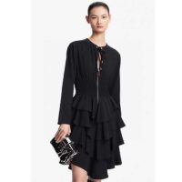 Louis Vuitton Women LV Long-Sleeved Tiered Dress Silk Viscose Elastane Black Regular Fit (10)