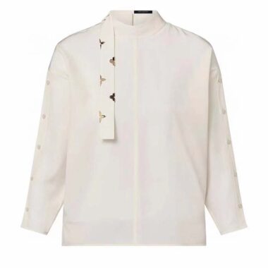 Louis Vuitton Women LV Monogram Lavaliere Button Sleeve Blouse White Silk Regular Fit