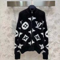 Louis Vuitton Women LV Monogram Mink Fur Zipped Hoodie Relaxed Fit Allover Monogram Intarsia (10)