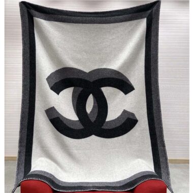 Chanel Unisex CC Cotton Wool Tweed Beige Black Multifunction Scarf Blanket