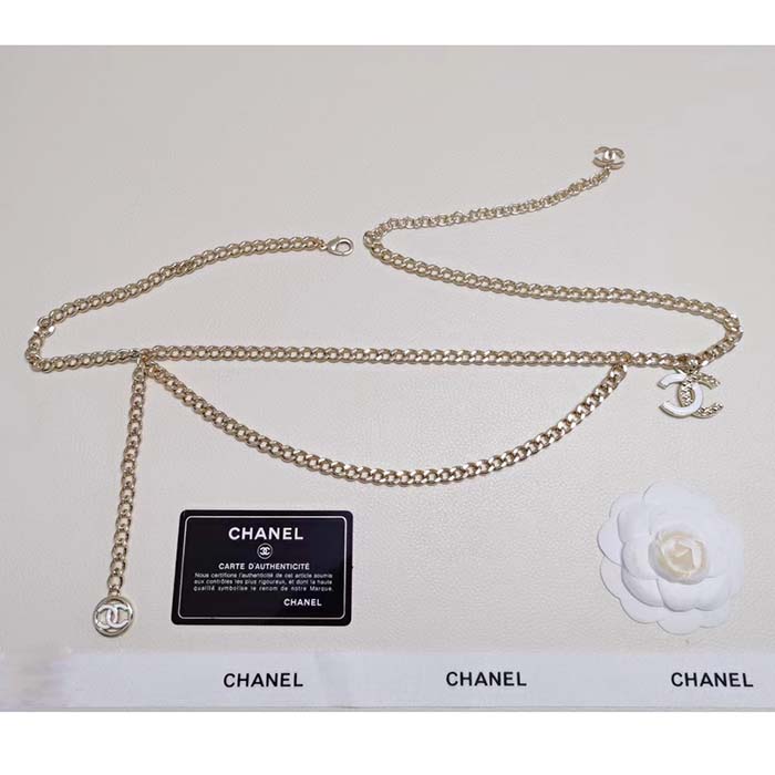 Chanel Women CC Belt Gold Tone Metal White Chanel Logo
