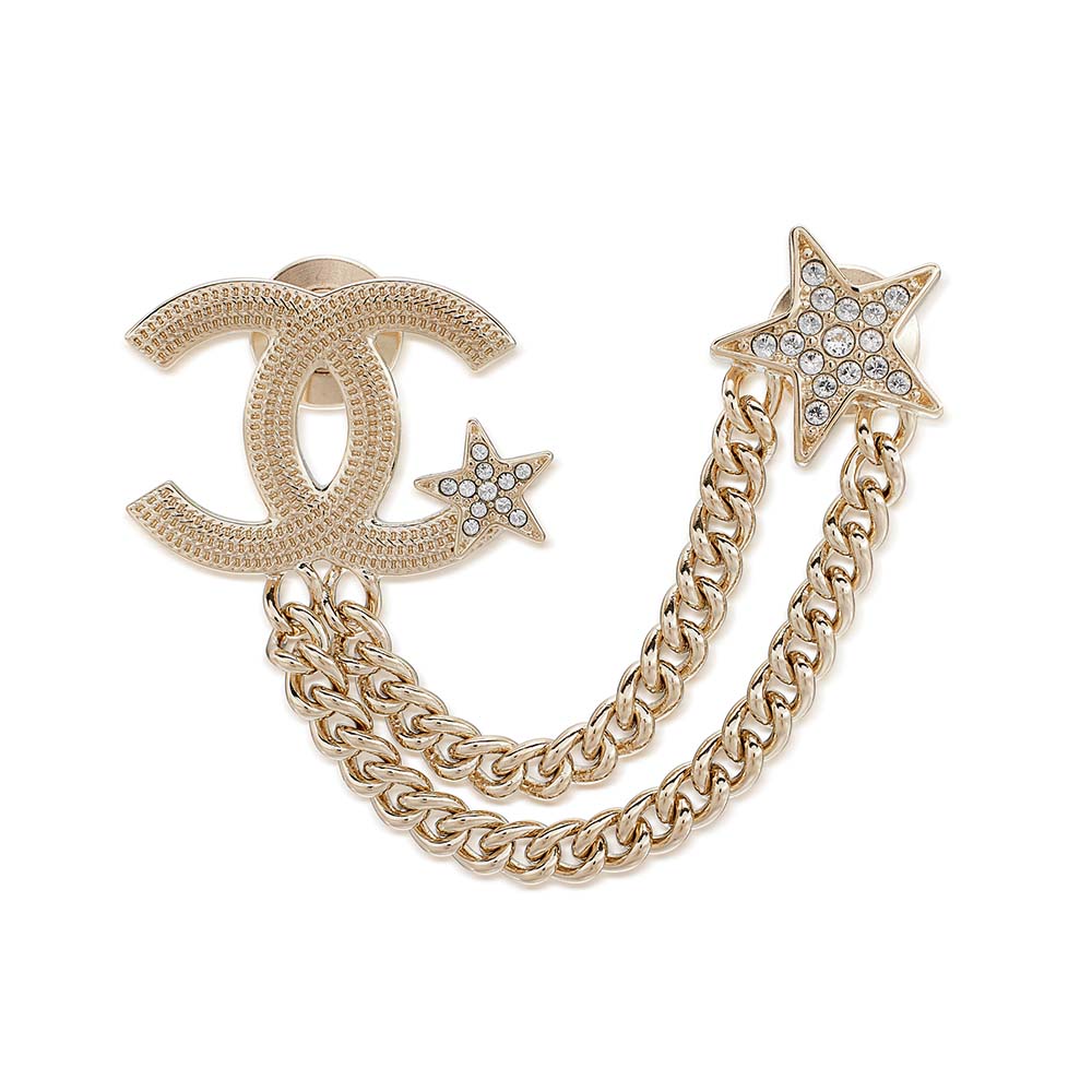 Chanel Women CC Brooch Metal Resin Diamantés Stars Gold Tone Metal
