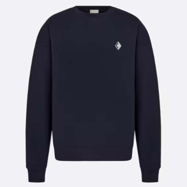 Dior Men CD Diamond Oversized Sweatshirt Navy Blue Organic Cotton Fleece