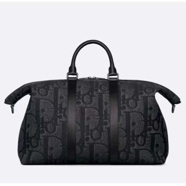 Dior Unisex CD Weekend 40 Bag Black Maxi Dior Oblique Jacquard