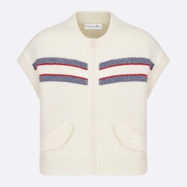 Dior Women CD Dioralps Vest White Wool Cashmere Knit Three-Tone Butterfly Motif Reference 414G19AM124_X0878