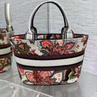 Dior Women CD Hat Basket Bag Natural Multicolor Albero Della Vita Embroidery (6)