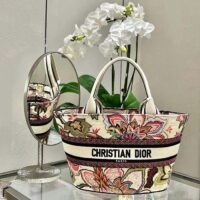 Dior Women CD Hat Basket Bag Natural Multicolor Albero Della Vita Embroidery (6)