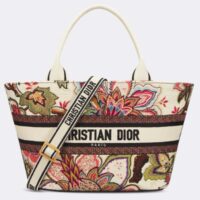 Dior Women CD Hat Basket Bag Natural Multicolor Albero Della Vita Embroidery