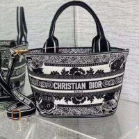 Dior Women CD Hat Basket Bag White Black Butterfly Bandana Embroidery