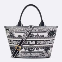 Dior Women CD Hat Basket Bag White Black Butterfly Bandana Embroidery