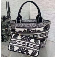 Dior Women CD Hat Basket Bag White Black Butterfly Bandana Embroidery