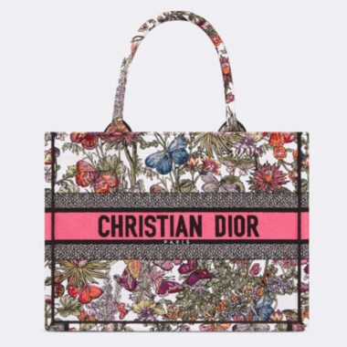 Dior Women CD Medium Book Tote White Multicolor Mexico Millefiori Embroidery