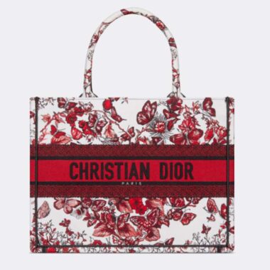 Dior Women CD Medium Book Tote White Red Le Cœur Des Papillons Embroidery