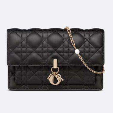 Dior Women CD Miss Dior Chain Pouch Black Cannage Lambskin