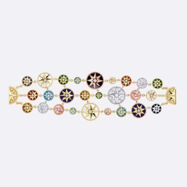 Dior Women Rose Des Vents Cuff Bracelet Yellow Pink and White Gold Diamonds