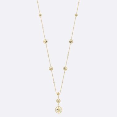 Dior Women Rose Des Vents Long Necklace Yellow Gold Diamonds and Mother-of-Pearl