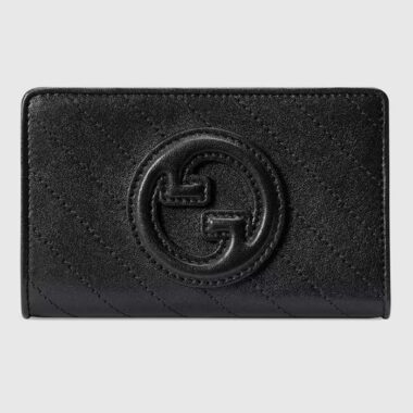 Gucci Unisex GG Gucci Blondie Wallet Black Leather Round Interlocking G Taffeta Lining Style ‎760336 AACP7 1000