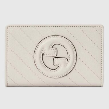 Gucci Unisex GG Gucci Blondie Wallet White Leather Round Interlocking G Taffeta Lining Style ‎760336 AACP7 9022