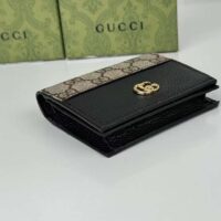 Gucci Unisex GG Marmont Card Case Wallet Double G Beige Ebony GG Supreme Canvas Black Leather Style ‎658610 17WAG 12 (4)