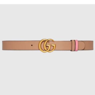 Gucci Unisex GG Marmont Reversible Belt Double G Buckle 3 CM Width Beige Leather