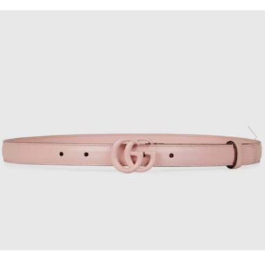 Gucci Unisex GG Marmont Thin Belt Light Pink Leather Double G Buckle 2 CM Width