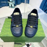 Gucci Unisex Screener Sneaker Dark Blue GG Supreme Canvas Rubber Sole Low Heel Style ‎763525 FACMI 8443 (9)