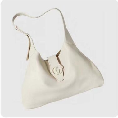 Gucci Women GG Aphrodite Large Shoulder Bag White Soft Leather Moiré Lining