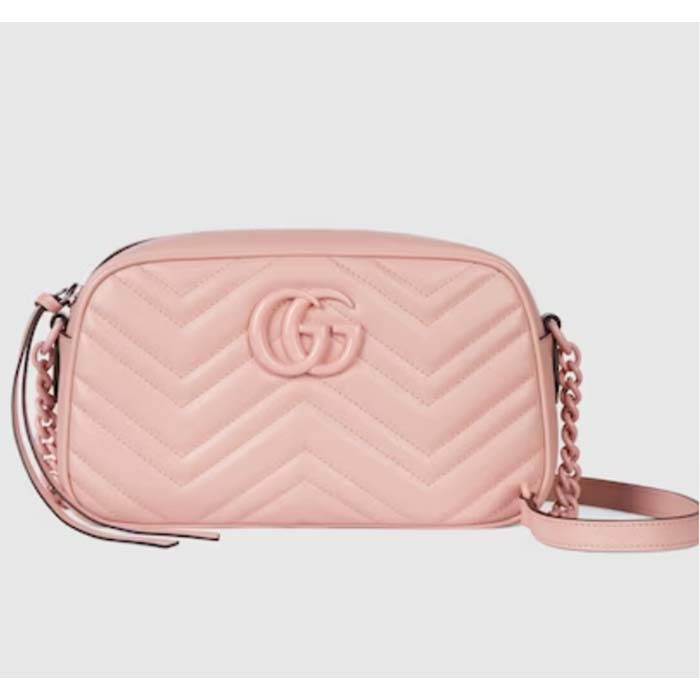 Gucci Women GG Marmont Small Shoulder Bag Light Pink Matelassé Chevron Leather Double G