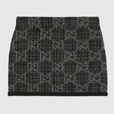 Gucci Women GG Tweed Skirt Dark Grey Lined Fitted Waistband Two Side Pockets Mini Length Style ‎774516 ZAPA4 1074