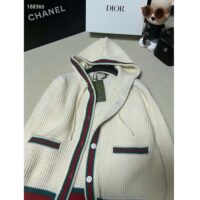 Gucci Women Rib Stitch Wool Cardigan Web Fixed Hood Drawstring Dropped Shoulder Long Sleeves Style ‎764690 XKDQV 9146 (11)