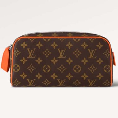 Louis Vuitton LV Unisex Dopp Kit Toilet Pouch Orange Monogram Macassar Coated Canvas