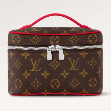 Louis Vuitton LV Unisex Nice Mini Toiletry Pouch Red Monogram Macassar Coated Canvas Cowhide Leather