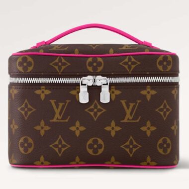 Louis Vuitton LV Unisex Nice Mini Toiletry Pouch Rose Pink Monogram Macassar Coated Canvas Cowhide Leather