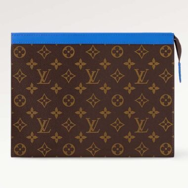 Louis Vuitton LV Unisex Pochette Voyage MM Blue Monogram Macassar Coated Canvas Cowhide-Leather