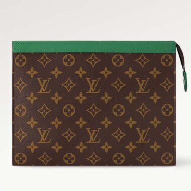 Louis Vuitton LV Unisex Pochette Voyage MM Green Monogram Macassar Coated Canvas Cowhide-Leather