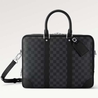 Louis Vuitton LV Unisex Porte-Documents Voyage Damier Graphite Coated Canvas Cowhide-Leather