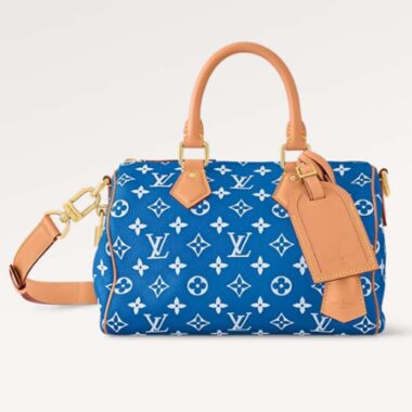 Louis Vuitton LV Unisex Speedy P9 Bandoulière 25 Blue Soft Calfskin Natural Cowhide-Leather