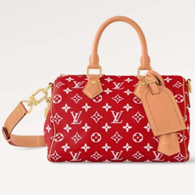 Louis Vuitton LV Unisex Speedy P9 Bandoulière 25 Red Soft Calfskin Natural Cowhide-Leather