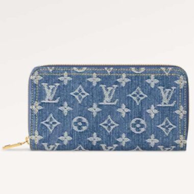 Louis Vuitton LV Unisex Zippy Wallet Purse Denim Blue GOTS Certified Cotton Monogram Denim