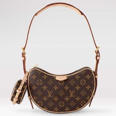 Louis Vuitton LV Women Croissant MM Monogram Coated Canvas Natural Cowhide-Leather M46828