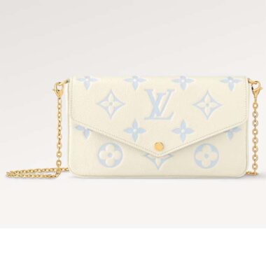 Louis Vuitton LV Women Félicie Pochette Latte White Candy Blue Monogram Empreinte Embossed Supple Grained Cowhide Leather